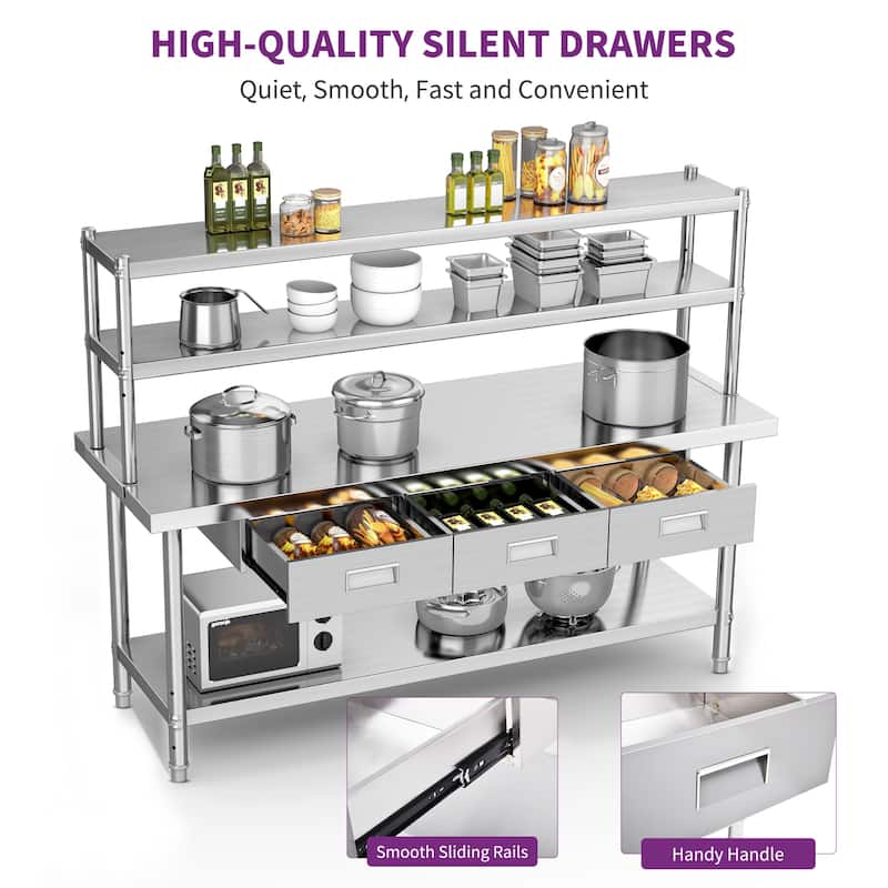 72'' Stainless Steel Commercial Work Table with Shelf