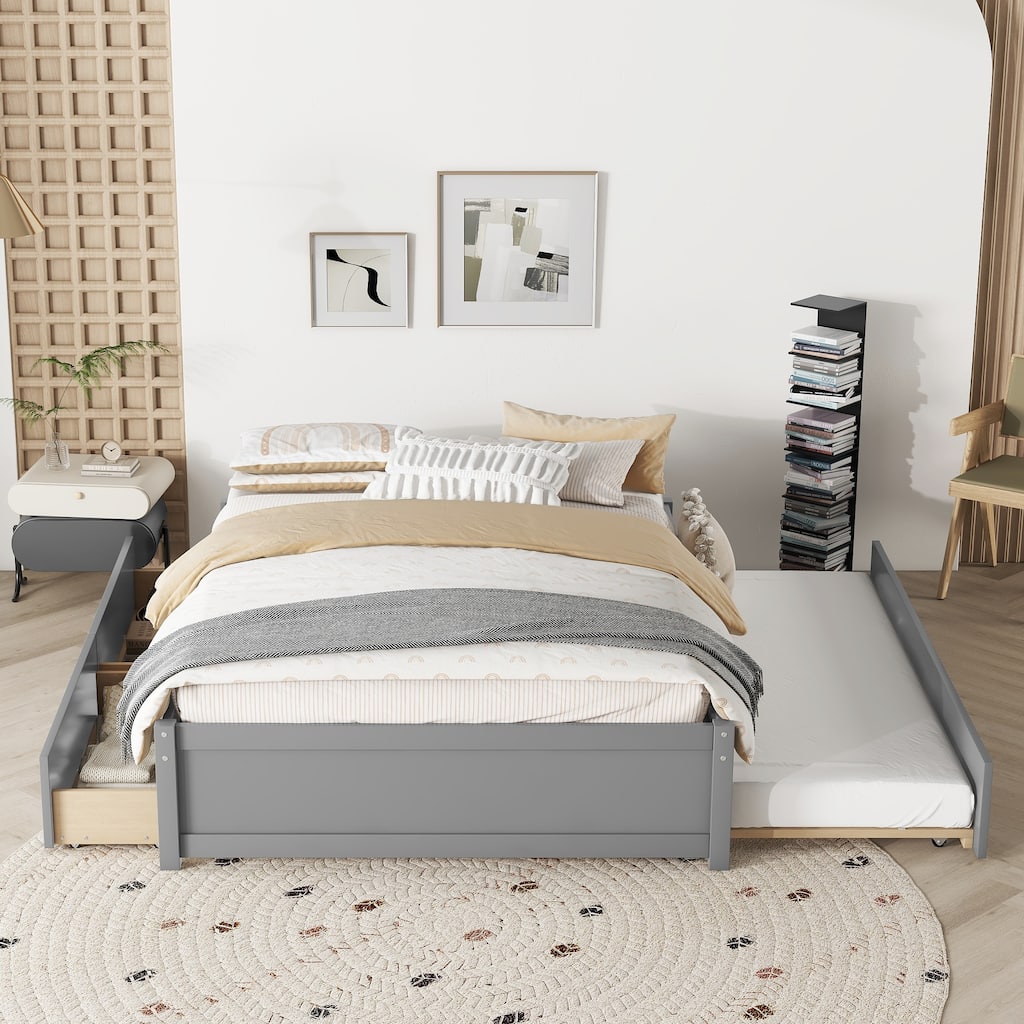 Full Bed With Twin Size Trundle and Two Drawers