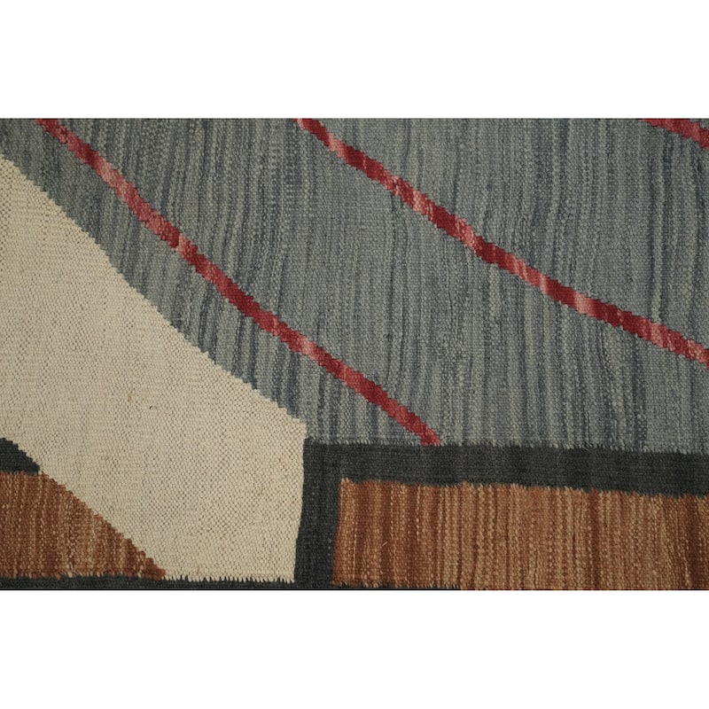 Hand Woven Oriental 100% Wool Carpet Southwestern Modern Greys & Charcoal Kilim Runner Rug - 11' 9'' X 2' 9''