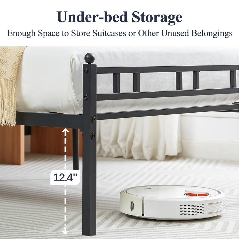 Javlergo Metal Platform Bed Frame Black PU Leather Square Tufted Bed Heavy-Duty Metal Bed Frame No Box Spring Needed