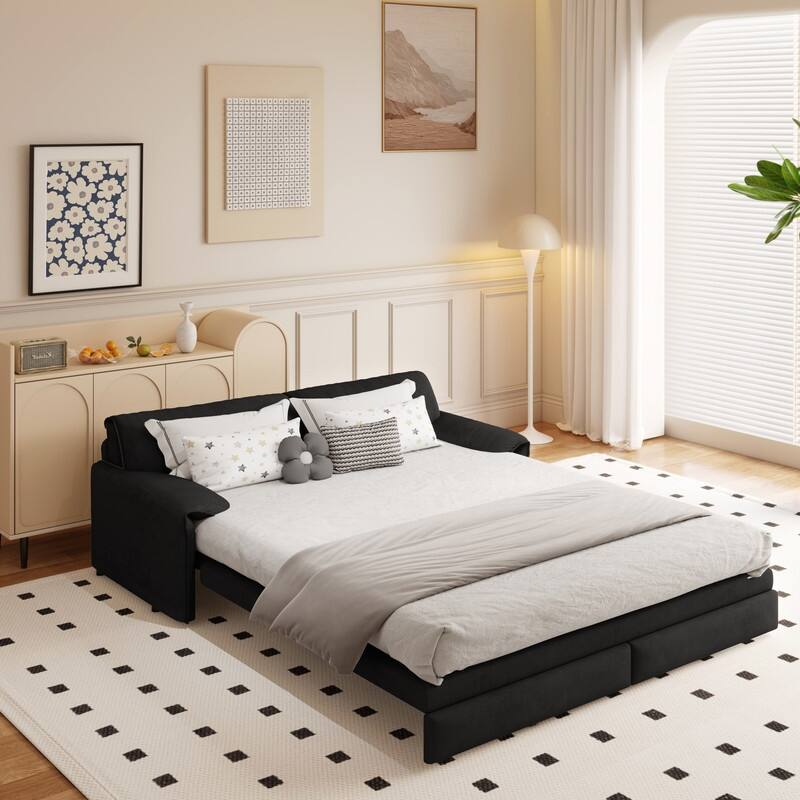 66" Queen Pull Out Sofa Bed, 3-in-1 Convertible Sleeper Sofa with Side Storage