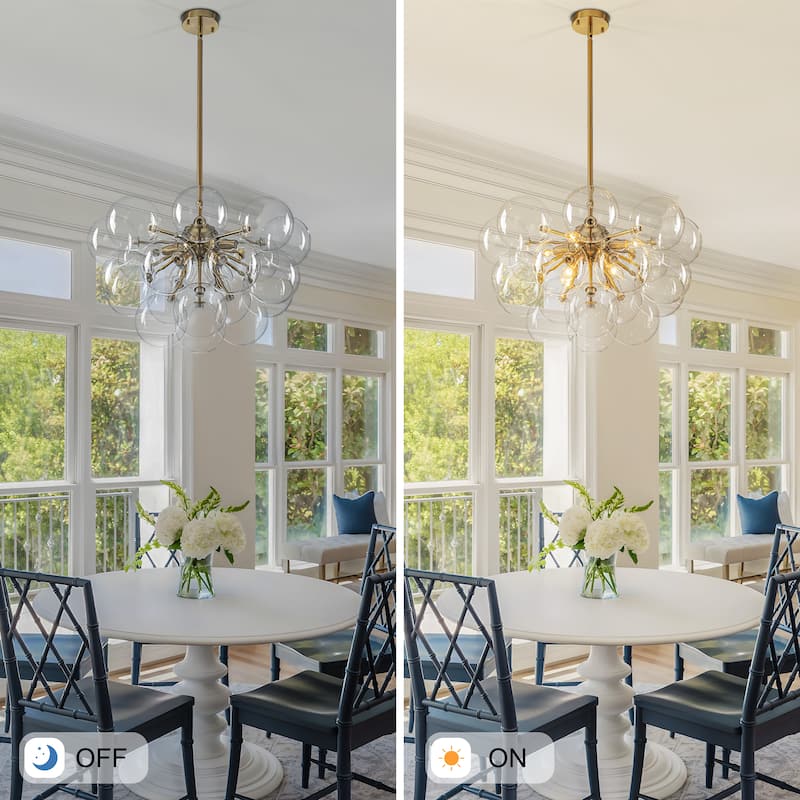 Starsky 12‑Light Linear Chandelier with Clear Glass Globes - Black or Gold Finish