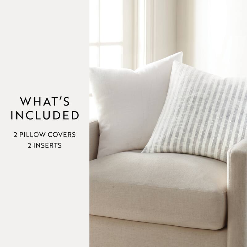 2-Pack Yarn-Dyed Patterns Decor Throw Pillows in Yarn-Dyed Bengal Stripe / Solid - Grey