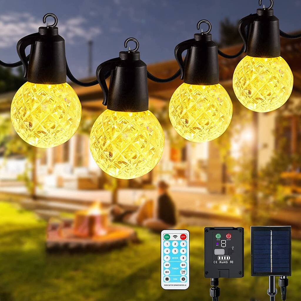 Solar String Lights, 25 LED 49ft Crystal Globe Lights with 8 Lighting Mode and Remote
