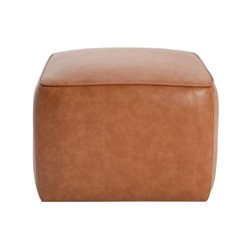 PU Leather Square Ottoman - Tan Upholstered Modern Home Piece - Brown+Tan