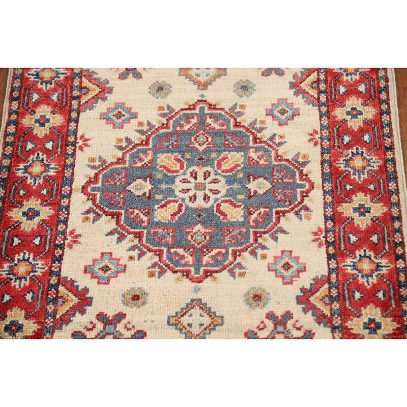 Ivory Kazak Oriental Foyer Rug Hand-Knotted Wool Carpet - 2'0" x 3'0"