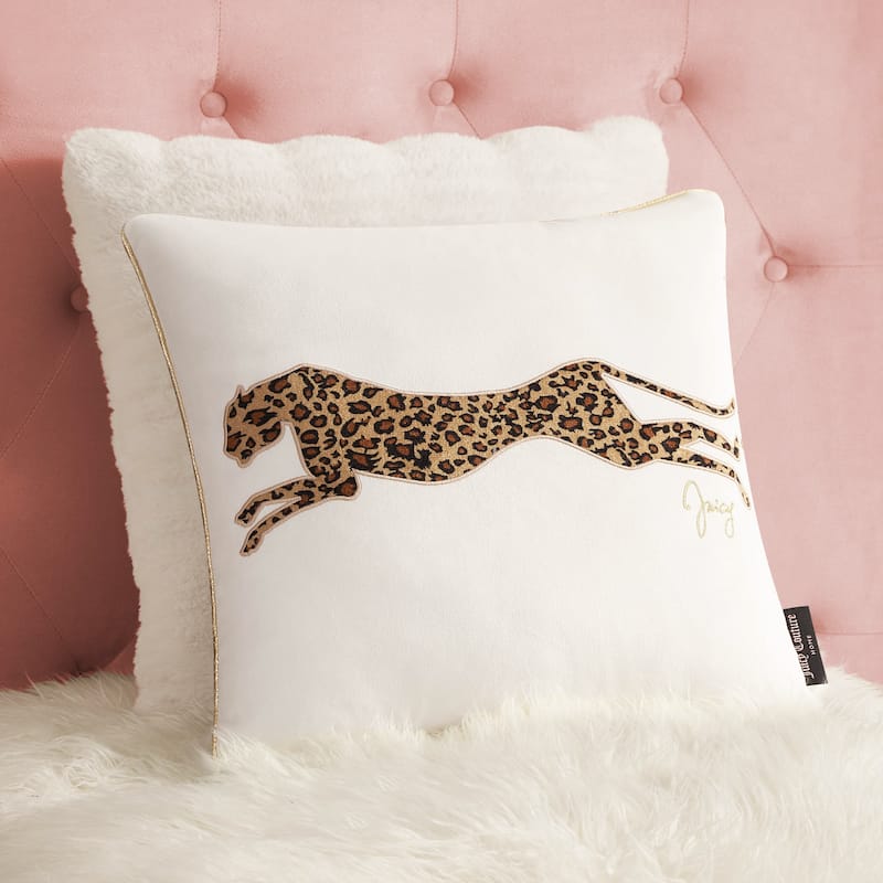 Juicy Couture Velvet Cheetah Pillow 14" x 24" - White - 18" x 18"