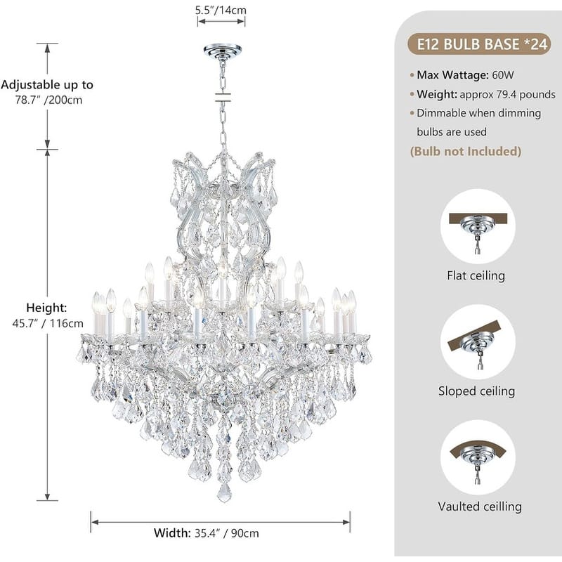 KAYLA Large Crystal Chandelier-24-Light Chandelier Light Fixture Modern Maria Theresa Crystal Chandeliers