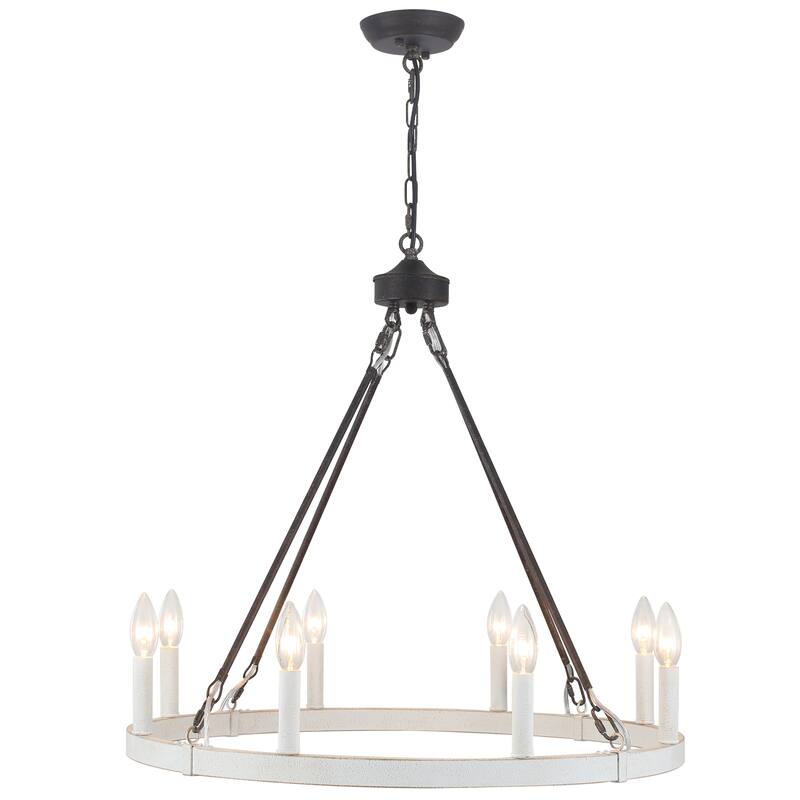 25.98" Wide 8-Light Farmhouse Chandelier, Wagon Wheel Chandelier for Dining Room Living Room Bedroom Kitchen