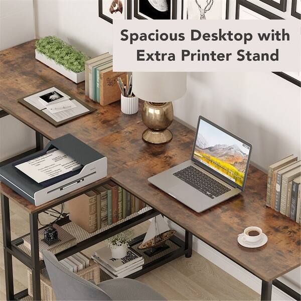 94 5 Inch Computer Desk Extra Long Two Person Desk With Storage Shelves Overstock 31514292 Black