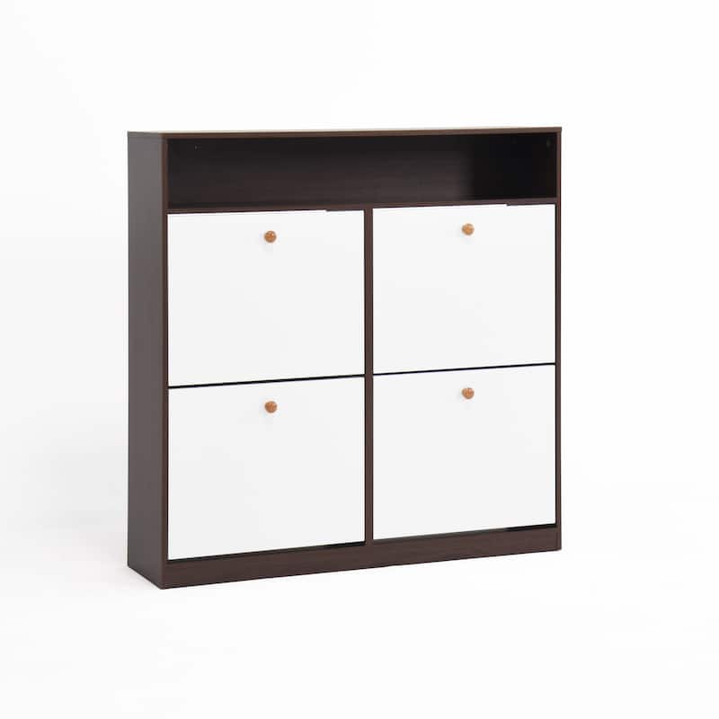 Shoe Storage Cabinet with 4 Flip Drawers, Freestanding Shoe Rack Organizer Cabinet, Shoe Cabinet with Adjustable Compartments