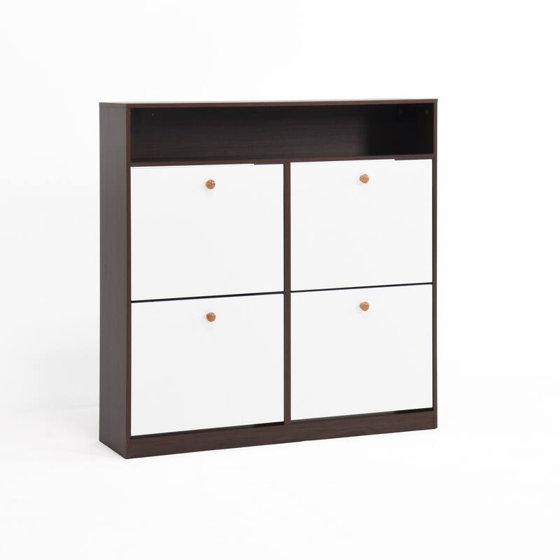 Shoe Storage Cabinet with 4 Flip Drawers , Shoe Rack Organizer Cabinet with wooden