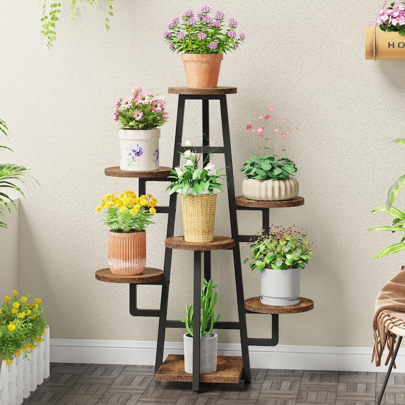 7 Tier Plant Stand Indoor, Tall Plant Shelf for Multiple Plants, Wooden Corner Plant Pots Holder Rack Flower Stand Shelf