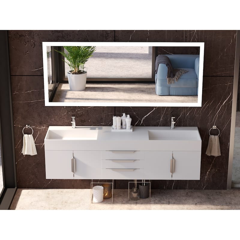 Amazon 72" Wall Mounted Bathroom Vanity Set w/ White Top