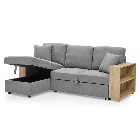 L Shaped Sectional Sofa with Pulled out Bed, 3 Seats Sofa and Reversible Storage Chaise