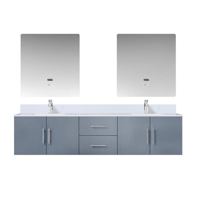 Geneva 80 in. W x 22 in. D Dark Grey Double Bath Vanity, White Quartz Top, Faucet Set, and 30 in. LED Mirrors - 80 Inch - Dark Grey