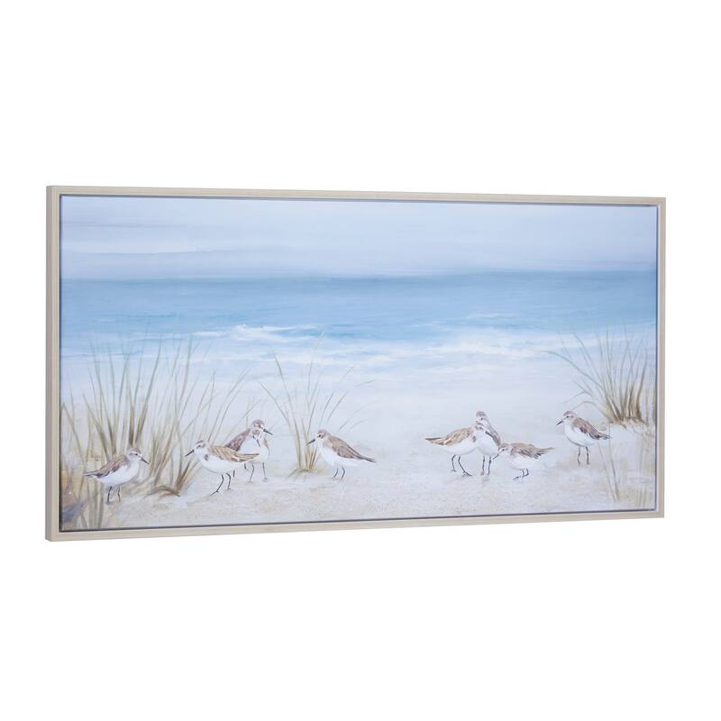 Blue Canvas Bird Framed Wall Art with Silver Frame