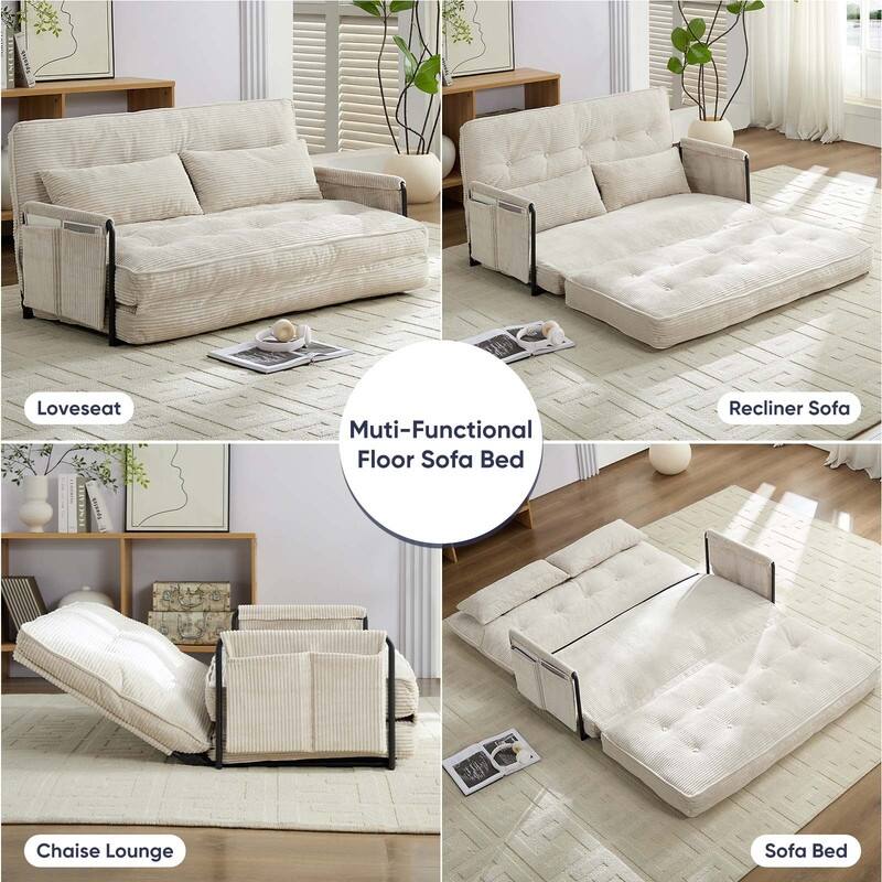 Mixoy Muti-Functional Folding Floor Sofa Bed,Lazy Sofa with Pillows,6 Position Adjustable Backrest-2+1