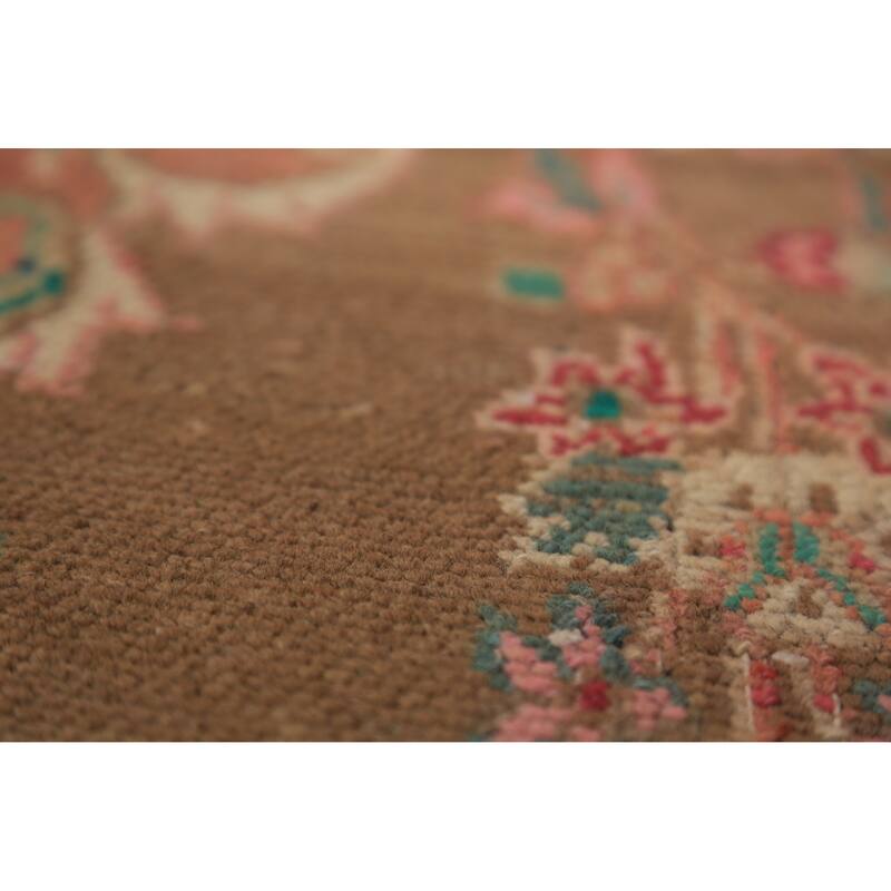 Brown Floral Mahal Persian Runner Rug Handmade Wool Carpet - 3'4"x 10'11"