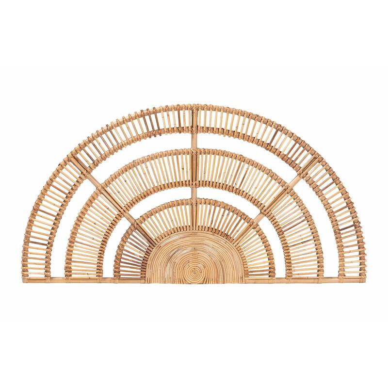 Natural Rattan Headboard - Handwoven Wicker Wall-Mount Headboard in Half-Moon Shape, Coastal Boho Bedroom Backdrop, Queen