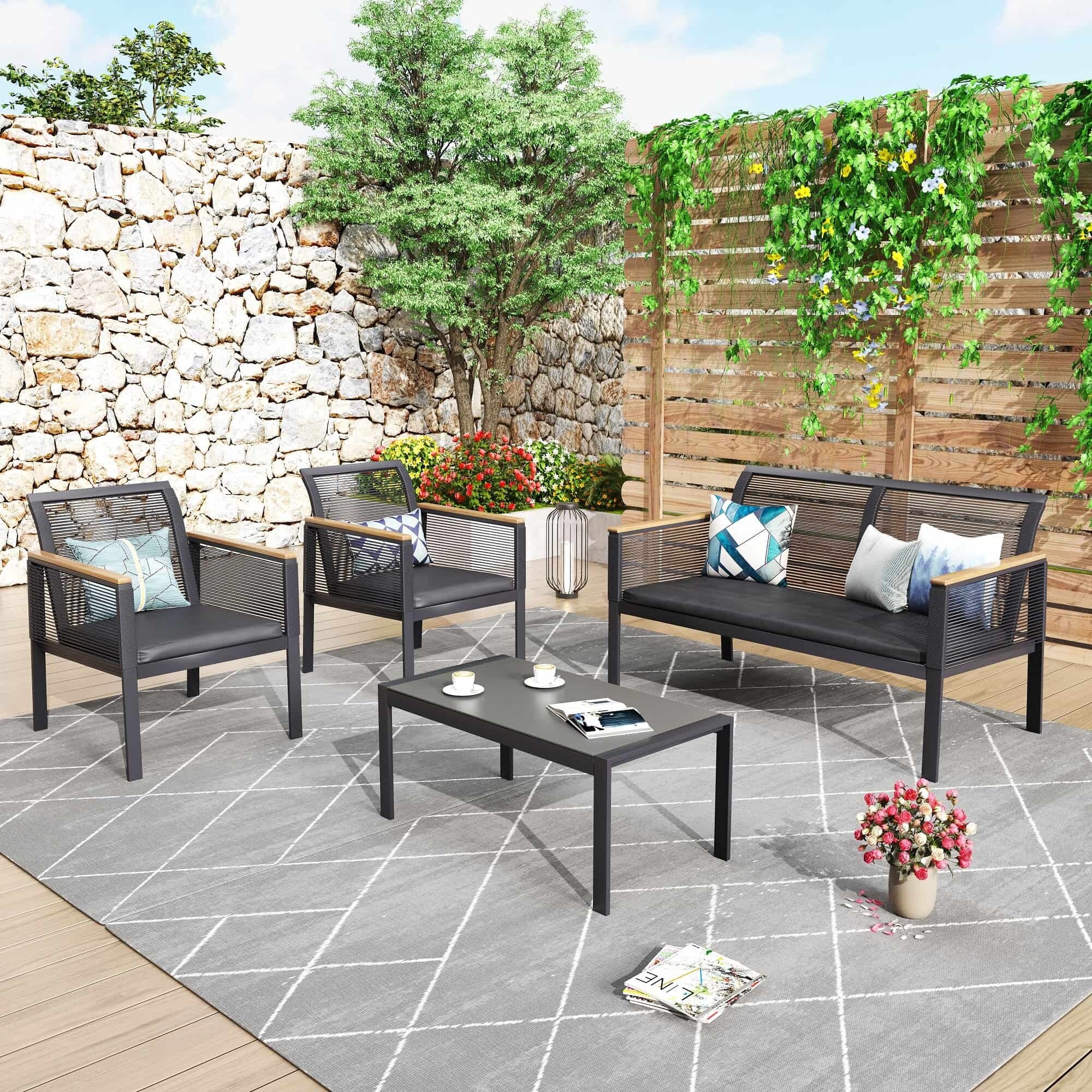 Black wicker furniture best sale set