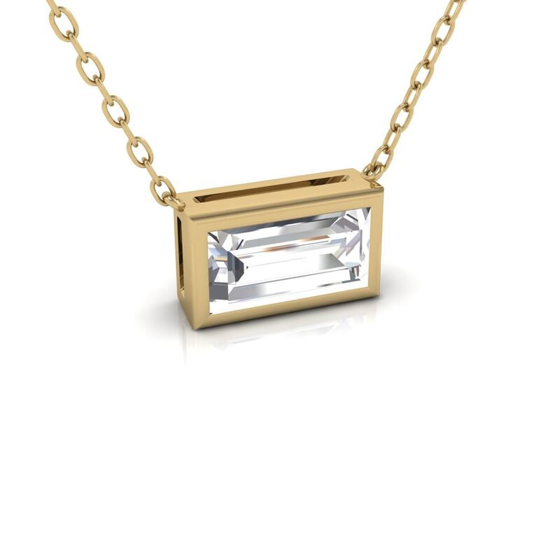 Marquee Lab Grown 1/4 Carat Baguette Bezel Set Diamond Solitaire Pendant in 14K Yellow Gold
