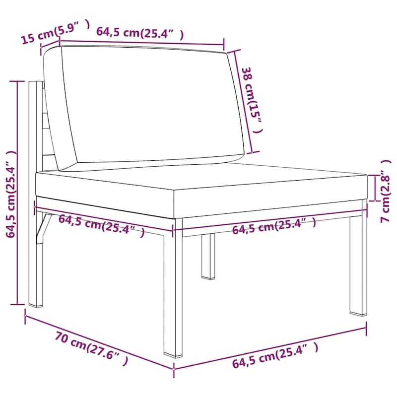 vidaXL Patio Lounge Set with Cushions Aluminum - 27.6" x 27.6" x 25.4"