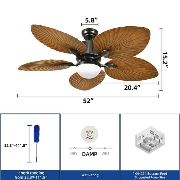 Moasis 52" Palm Leaf Fan Smart Tropical Ceiling Fan with LED Light and Remote