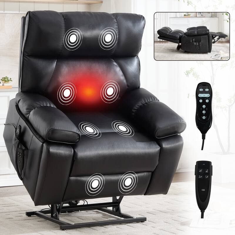 Leatheraire Heat Massage Dual Motor Infinite Position Up to 350 LBS Large Electric Power Lift Recliners with Hidden Cup Holders