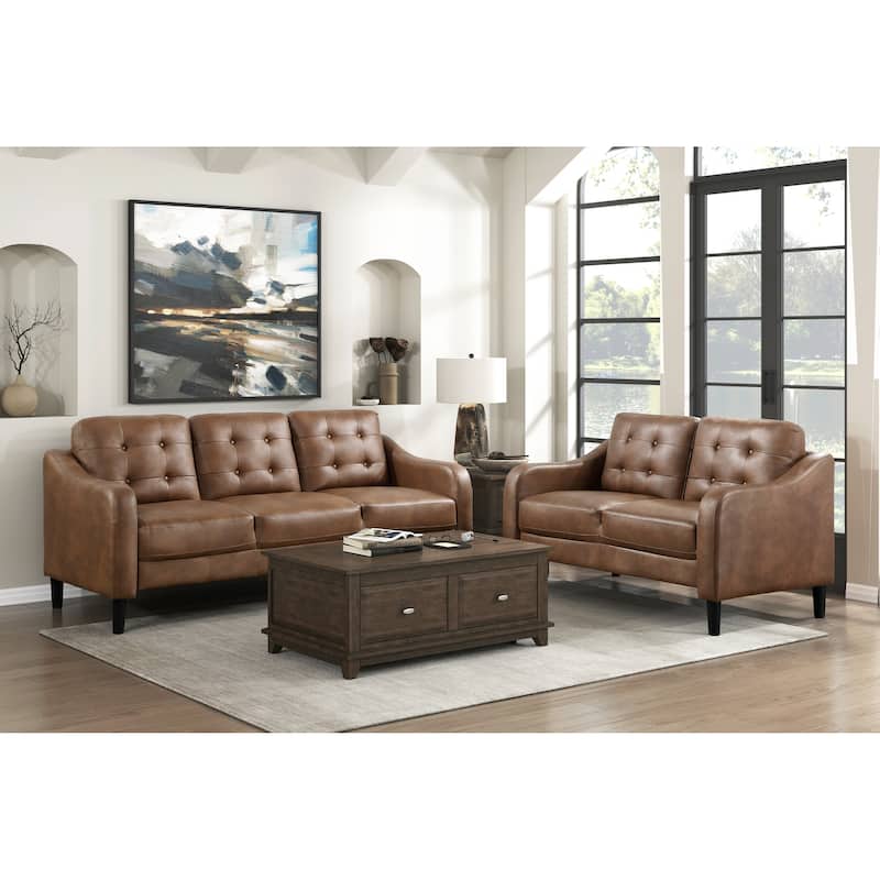 Gray Polished Microfiber Upholstered 1Pc Loveseat Button Tufted Contoured Arms Solid Wood Frame Casual Living Room Furniture