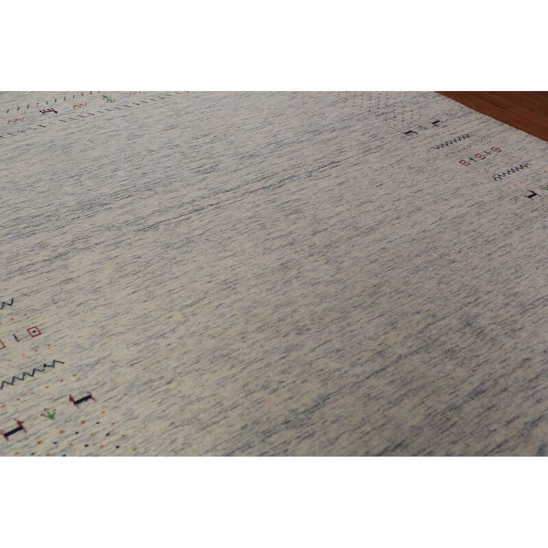 Ivory & Blue Tribal Gabbeh Oriental Area Rug Handmade Wool Carpet - 8'1"x 9'10"