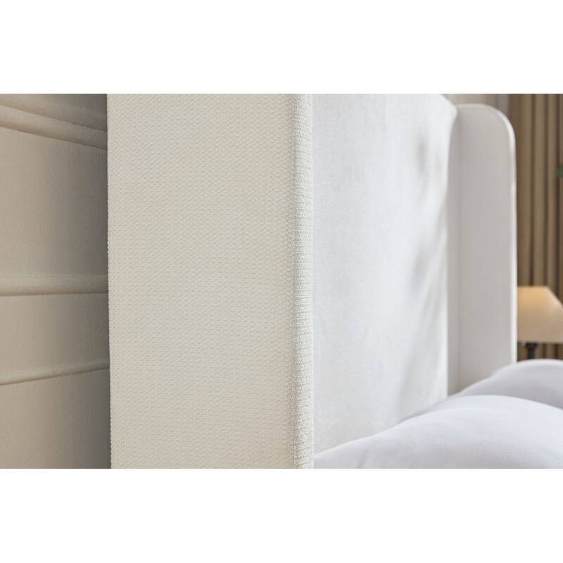 Elegant Upholstered Bed with Wingbacks and No Box Spring for Relaxing