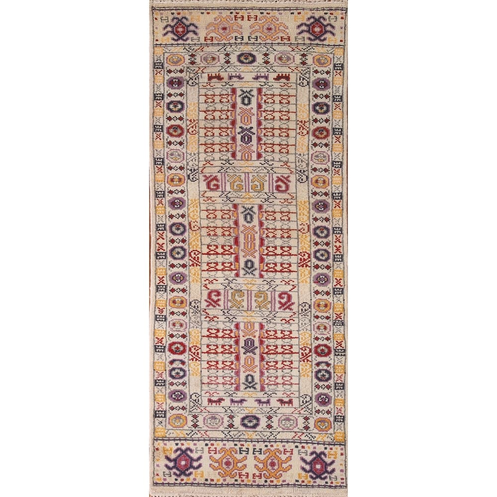 Tribal Geometric Khotan Runner Rug Handmade Wool Carpet - 2'6"x 8'0"