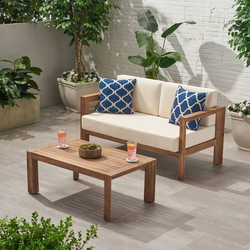 2 Piece Patio Furniture Set Outdoor Loveseat and Coffee Table Set