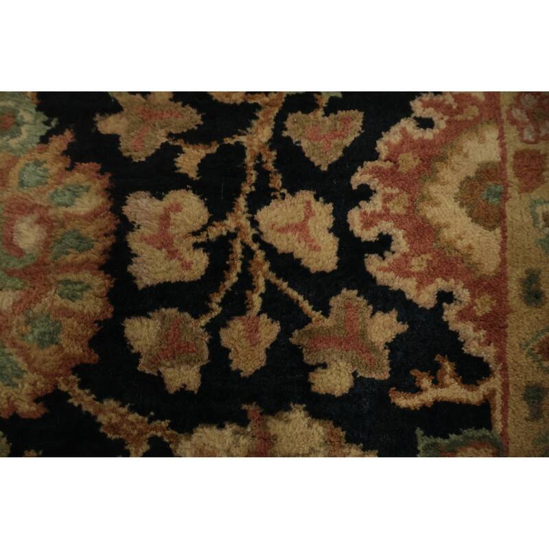 Hand Knotted Oriental 100% Wool Carpet Traditional Floral Black Agra Runner Rug - 12' 2'' X 2' 8''