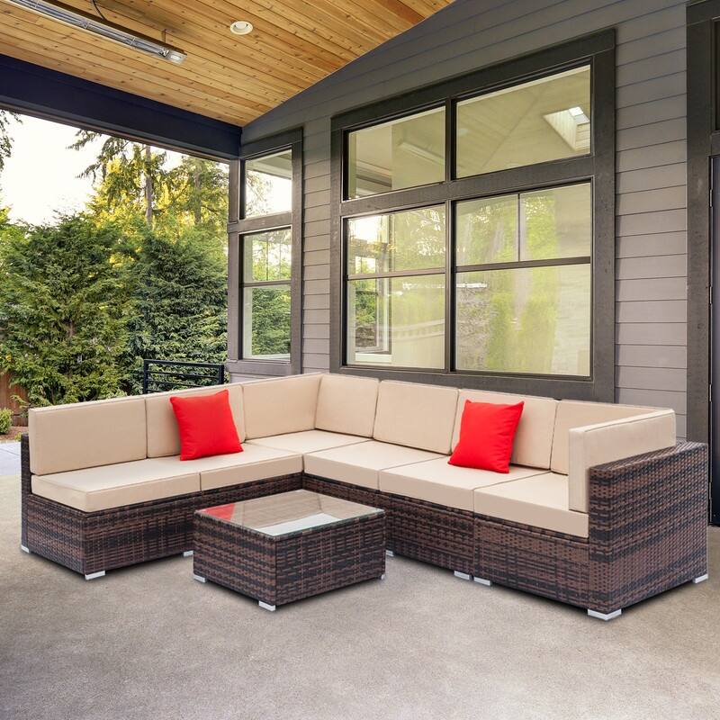 Karlhome 7-Piece Outdoor Patio Conversation Set Wicker Sectional Sofa Set