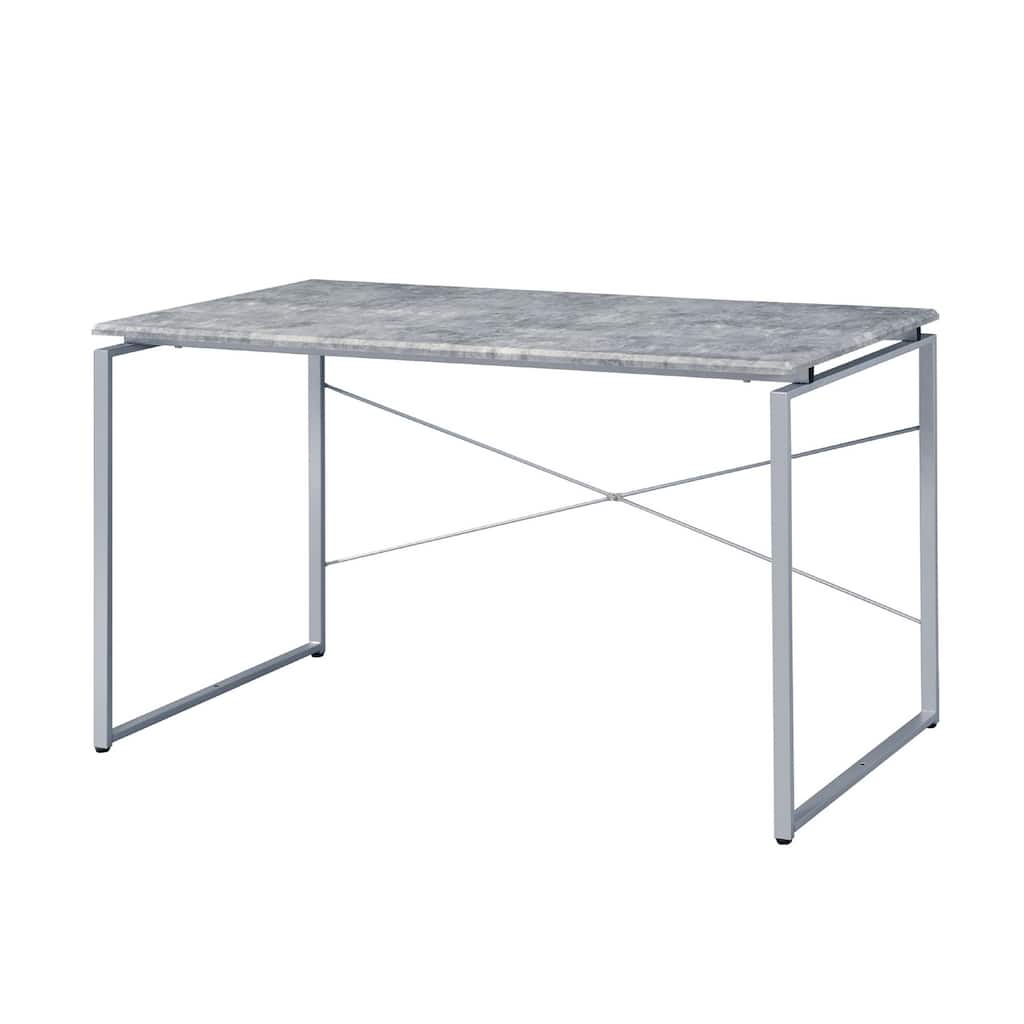 Faux Concrete Top Rectangular Writing Desk, Silver