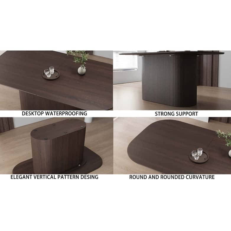63-Inch MDF Modern Dining Table‌ – Stylish Design with Vertical Striped Legs, Thick Elegant Tabletop, Seats 4-8 People .