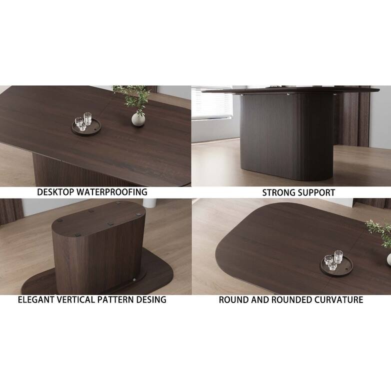 7-Piece Modern Dining Table Set, Kitchen Table Set with 6 Armless Leather Chairs & C-shaped Base for Dining Room
