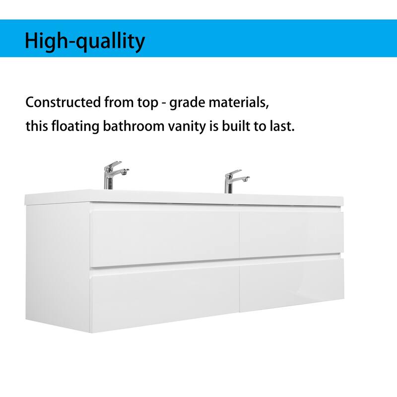 Wall 72" Floating Bathroom Vanity with Sink & and 4 Soft Close Drawers,White/Oak/Grey - 72 inch