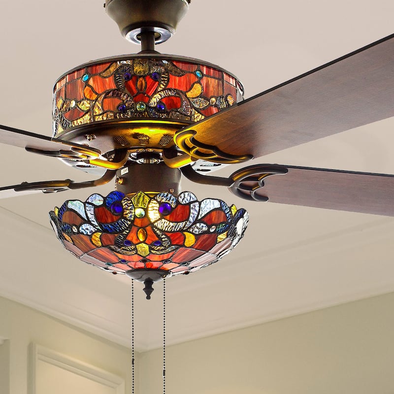 Copper Grove Guasipati 52-inch Tiffany-style Magna Carta Ceiling Fan - 52"L x 52"W x 16.5 - Red - Pull Chain