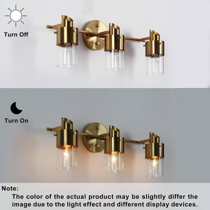 Modern 2/3-Light Dimmable Gold Bathroom Vanity Light Cylinder Glass Wall Sconces