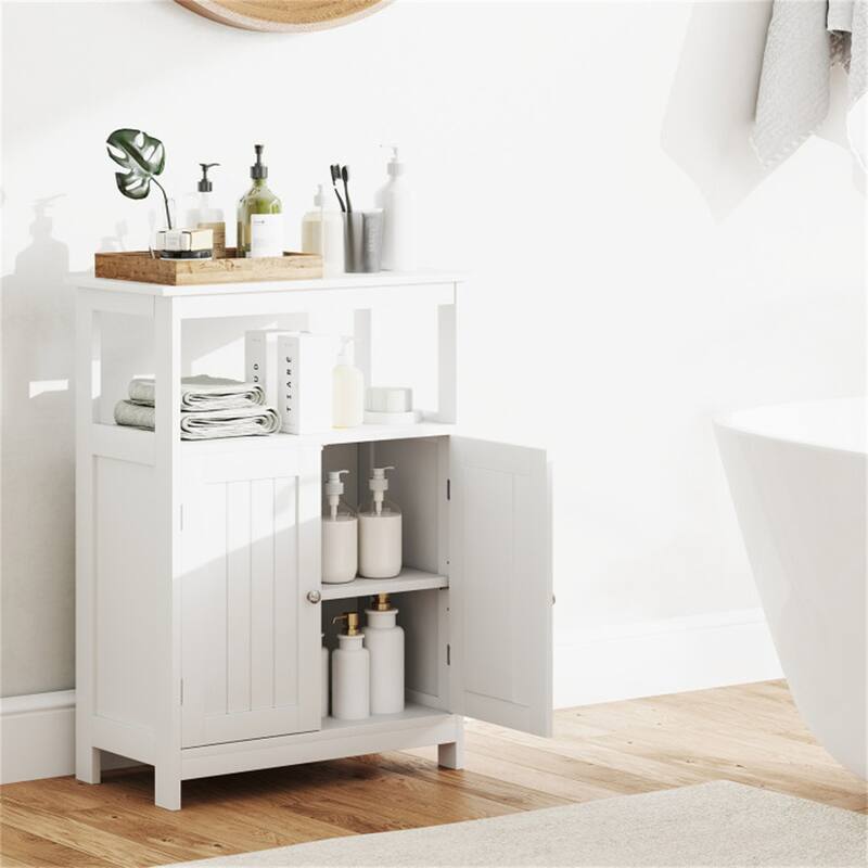 Modern Wooden Freestanding Floor Cabinet with Adjustable Storage Shelf for Bathroom or Living Room - 23.5" x 12" x 31.5"