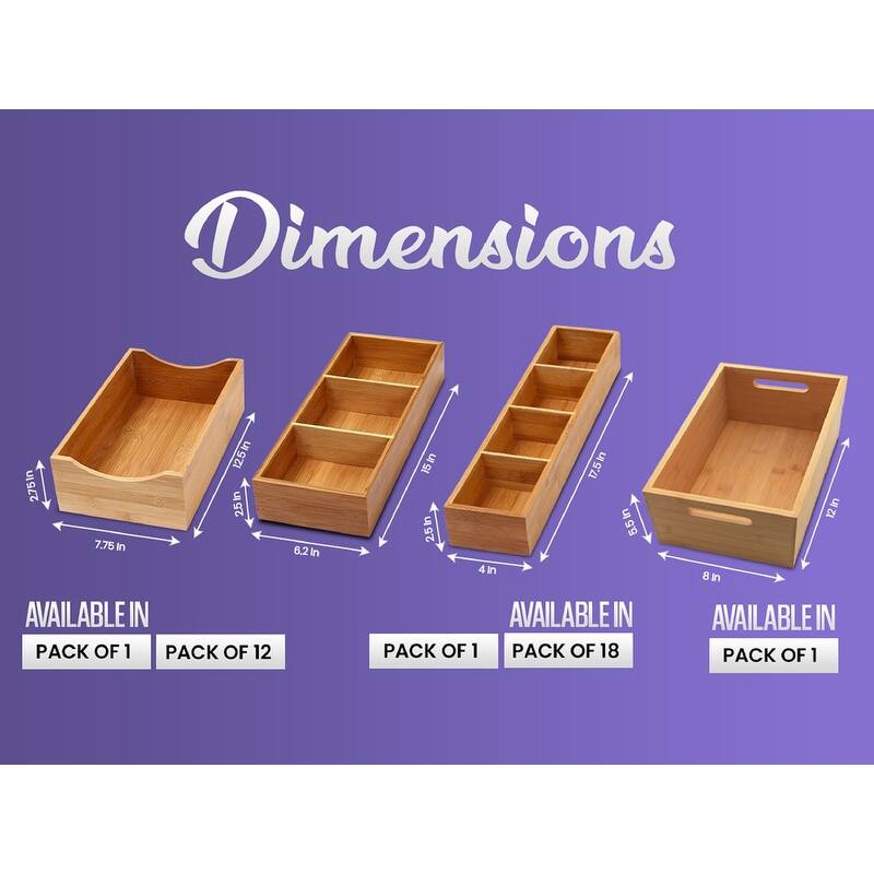 YBM HOME Bamboo 3 Compartment Organizer Tray for Drawers