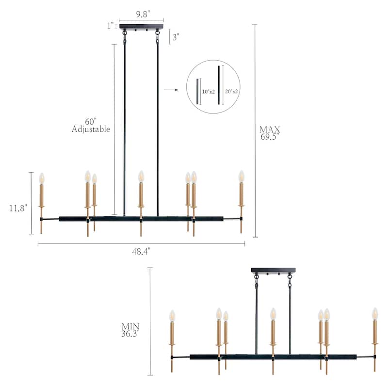 Modern Transitional 12-Light Wheel Chandelier Linear Kitchen Island Pendant Lights for Large Dining table