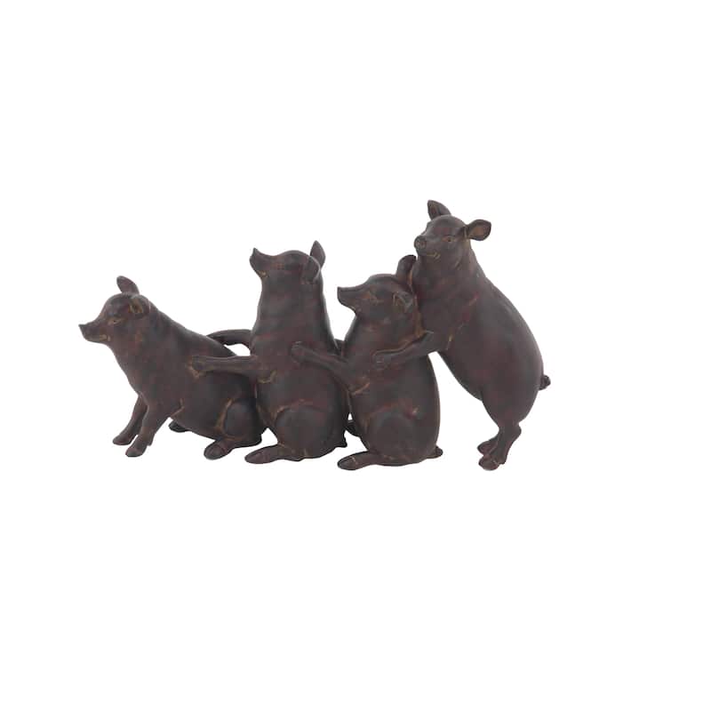 Polystone Pig Sculpture - Dark Brown - Roche River Decor - 4"W x 13"L x 7"H