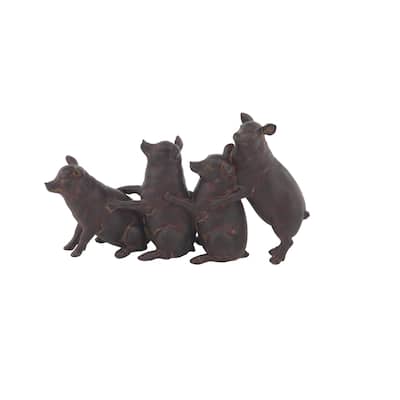 Polystone Pig Sculpture - Dark Brown - Roche River Decor - 4"W x 13"L x 7"H