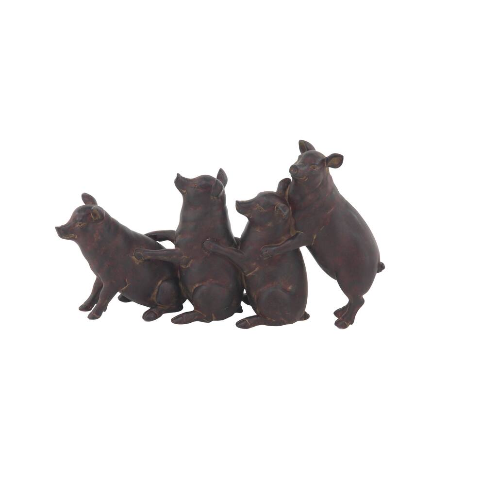 Polystone Pig Sculpture - Dark Brown - Roche River Decor - 4"W x 13"L x 7"H