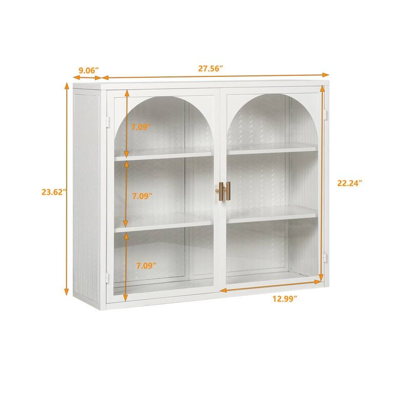 27.56" Kitchen Wall Storage Cabinet with Glass Doors and Three-tier Storage