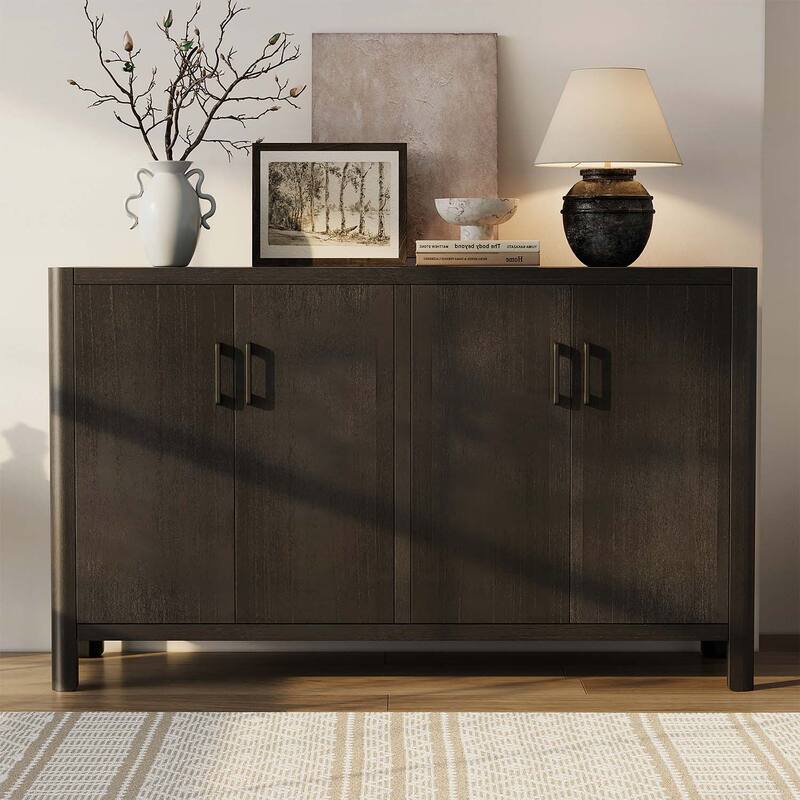 4-Door Cabinet with Smooth Rounded Corners & Refined Metal Handles